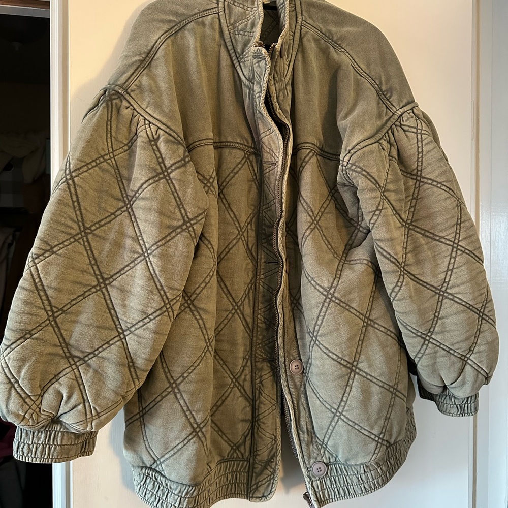 Free People Quilted Khaki Jacket